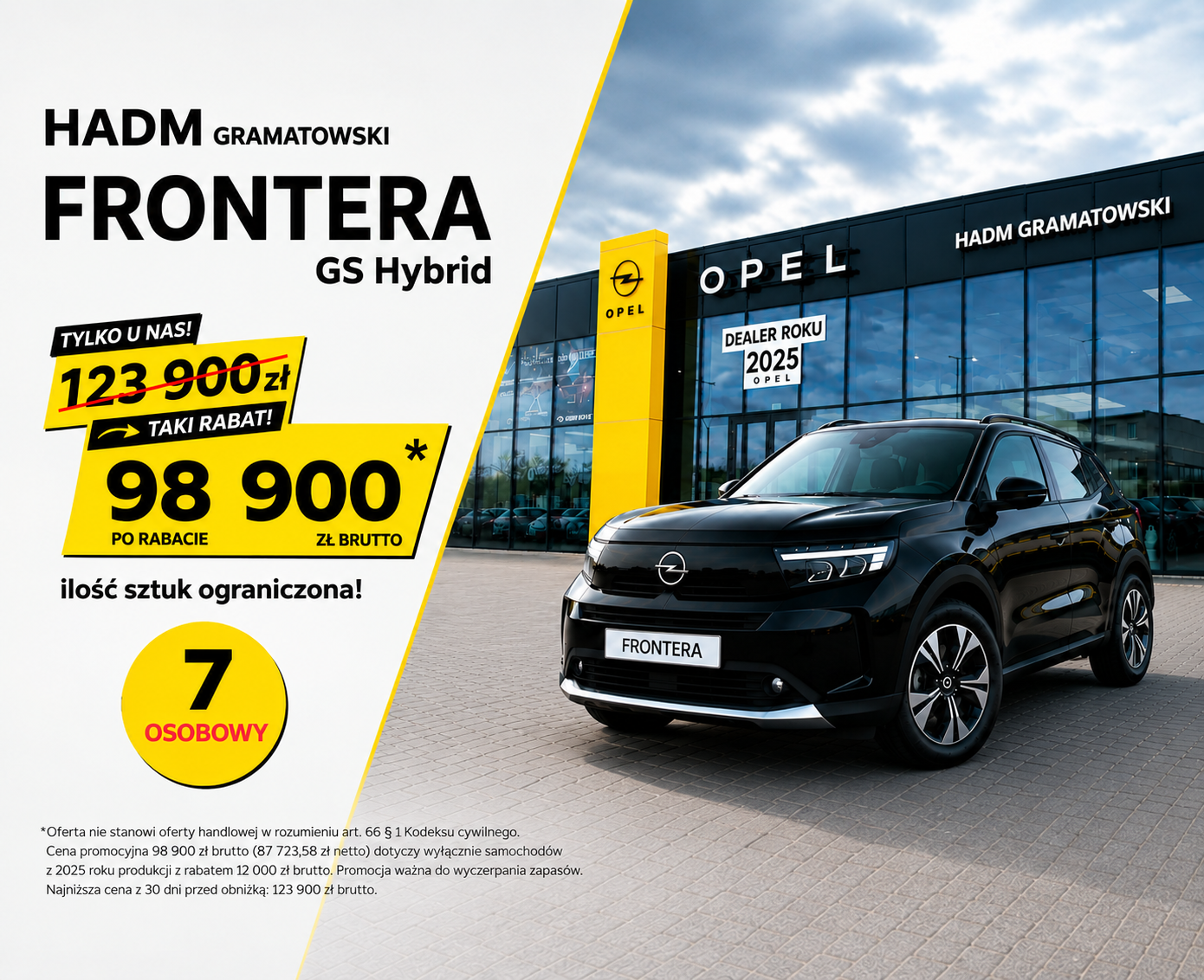 Opel Frontera w HADM Gramatowski – siedem miejsc, hybryda i spora obniżka ceny